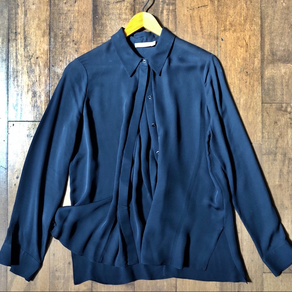 Vince 100% Silk Concealed Button Down Blue L - Picture 6 of 7